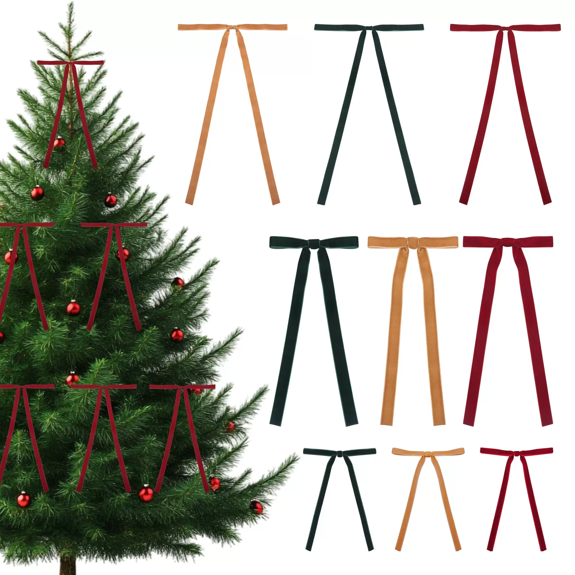 跨境天鹅绒丝带圣诞蝴蝶结 花环装饰多尺寸蝴蝶结圣诞树装饰挂件