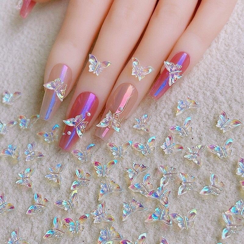 Resin aurora butterfly nail small jewelry wholesale net red explosions diy three-dimensional fairy small butterfly nail decoration