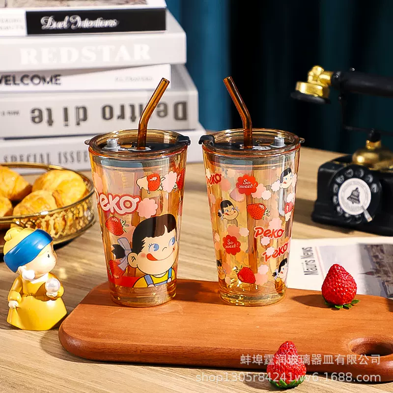 玻璃杯吸管便携水杯ins风果汁奶茶带盖喝水透明可爱女牛奶杯子