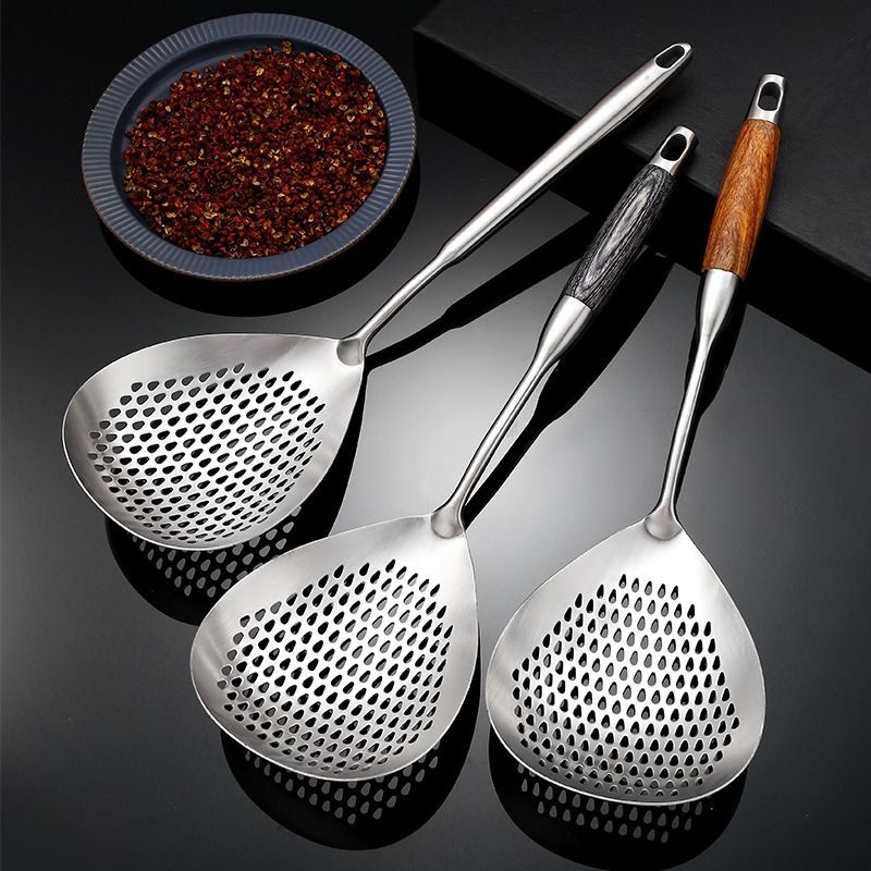 acero inoxidable pimienta cucharas de cocina frita casera hueco cocina frita profundiza mango anti-escaldaduras para pescar fideos grande