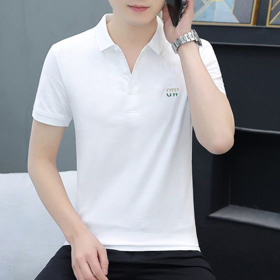 Solid Color POLO Shirt Short-sleeved T-shirt Men's Summer Business Trendy Brand Half-sleeved Lapel Pure Cotton Youth Classy Clothes