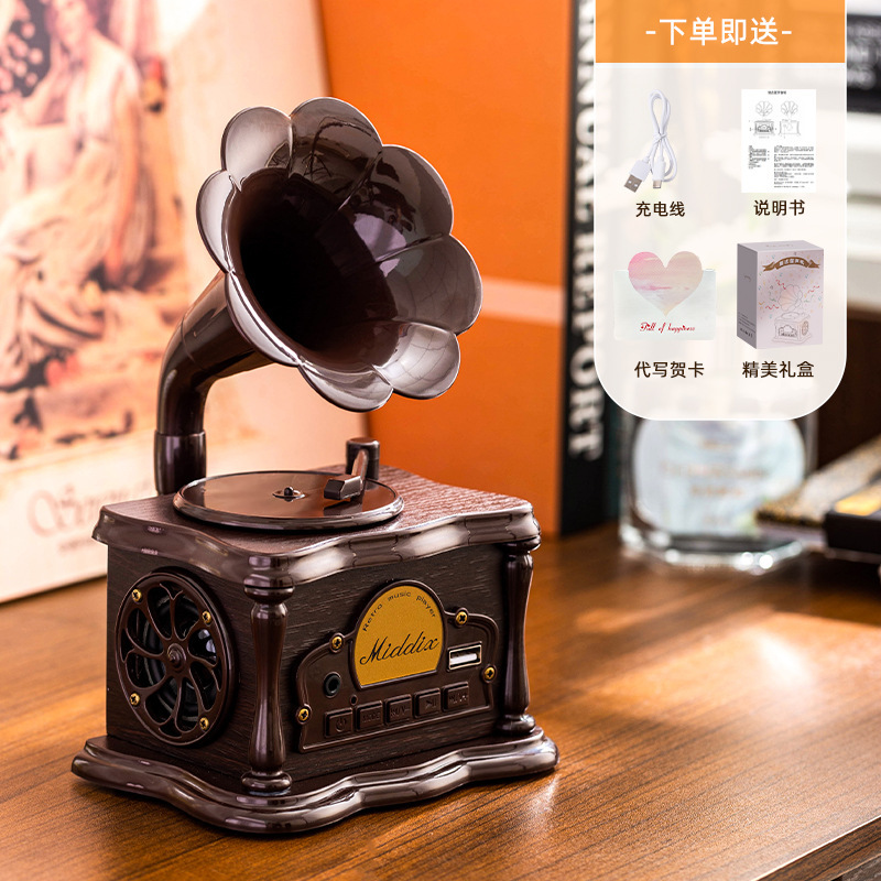 レトロなBluetoothスピーカー ミニ蓄音機 家庭用装飾ギフト リビングルーム クリエイティブBluetoothスピーカー ギフト卸売|undefined