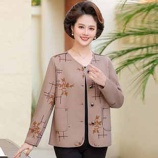 Mother Chinese printed coat 2025 new middle-aged and old windbreaker spring and autumn fashion plus size temperament top women