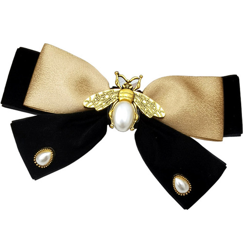 Retro bow hair clip imitation pearl bee velvet hair accessory temperament top clip disk hair spring clip French hair pin for women