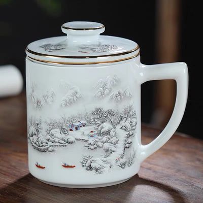 景德镇青花瓷陶瓷茶杯带过滤茶水分离带盖泡茶家用喝茶水杯子礼品|ru
