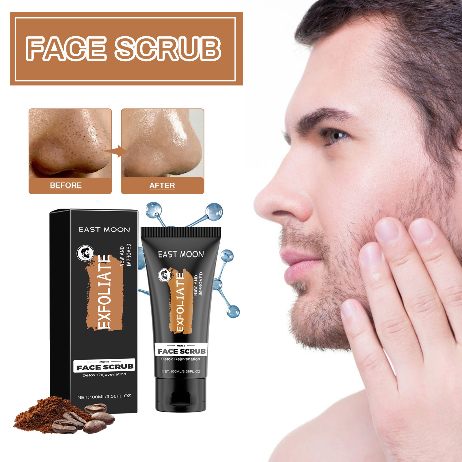 EAST MOON Men's Facial Scrub Deep Cleansing Skin Refreshing Not Tight Exfoliating Facial Scrub