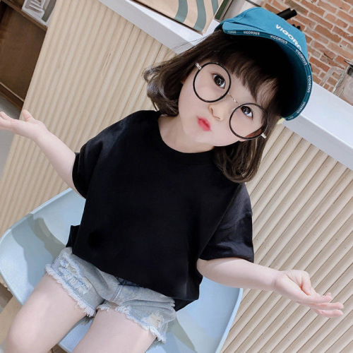 9937 Boys' and Girls' Children's White T-shirt Short-sleeved Top Solid Color Short-sleeve Uniform for Middle Children Pure Cotton Pure White