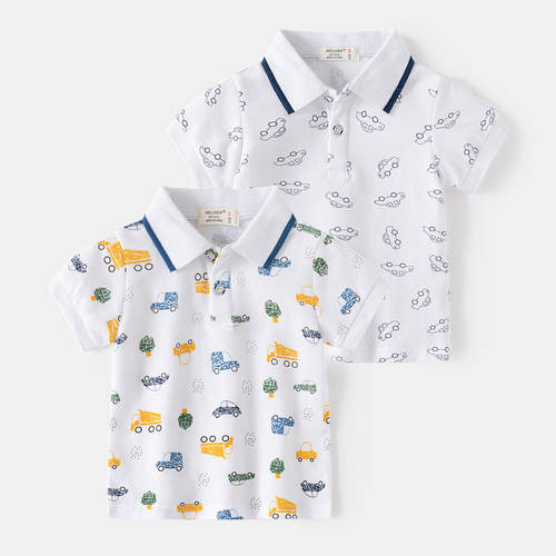 New men's children's POLO shirt thin short-sleeved baby children's summer clothing stand-up collar half-sleeve printed T-shirt children's wholesale
