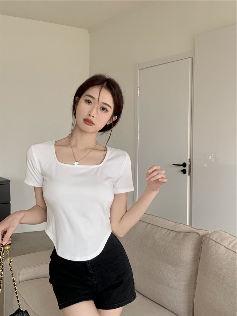 175g Weight Short Sleeve Sleeve Length Polyester Fabric Type Short Top Length T-shirt Tops Type Casual, Daily Occasion Square Neck Neckline Slim Fit Type Solid Color Pattern Summer, Spring, Autumn Season Women's Gender Casual, Simple Style Style Wholesale Women's Casual Simple Style Solid Color Short Sleeve T-Shirts 20