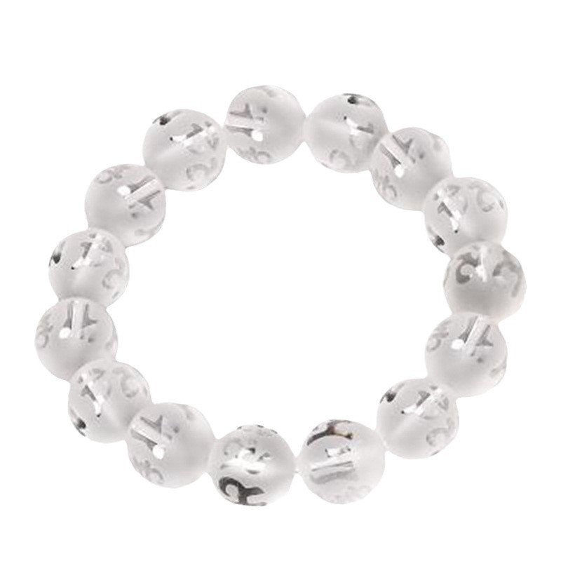 Cristal blanco natural esmerilado seis palabras mantra Buda cuentas pulsera dorado letras Daming mantra pulsera fábrica al por mayor