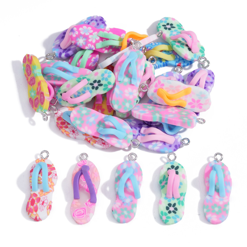 Cross-Border Hot-Selling Simulated Stereo Flip-Flops Soft Pottery Pendant DIY Jewelry Accessories Necklace Bag Keychain Pendant