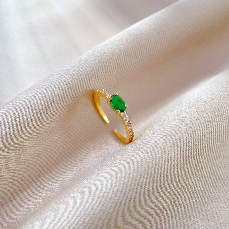 Anello con zirconi verdi, apertura regolabile, gioiello semplice giapponese, anello di coppia_voghion.com