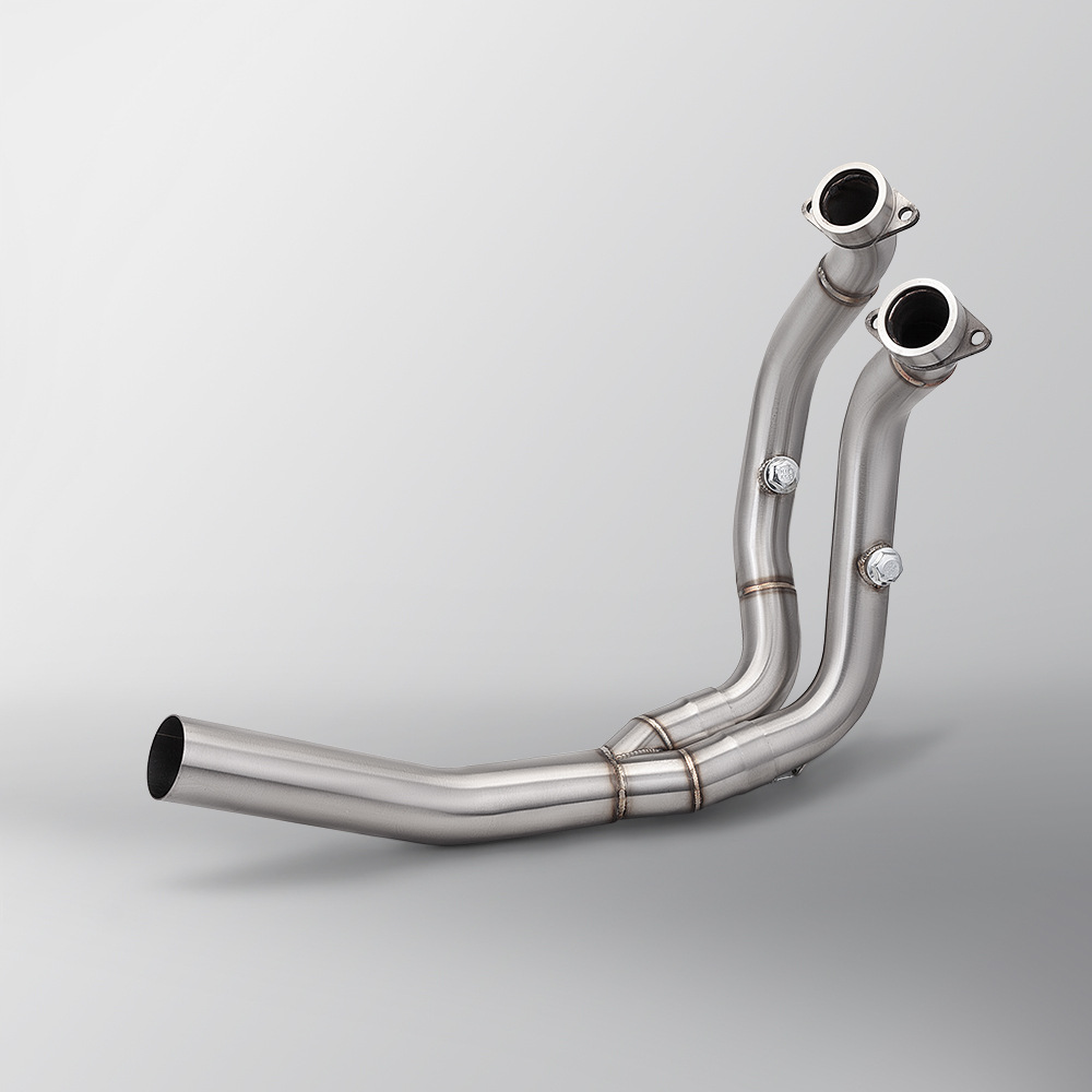 Motorcycle Modification: Stainless Steel Front and Middle Sections of the Exhaust Pipe for the Infinix Ds900X, Connected to the Original Tail Section for Non-Destructive Installation