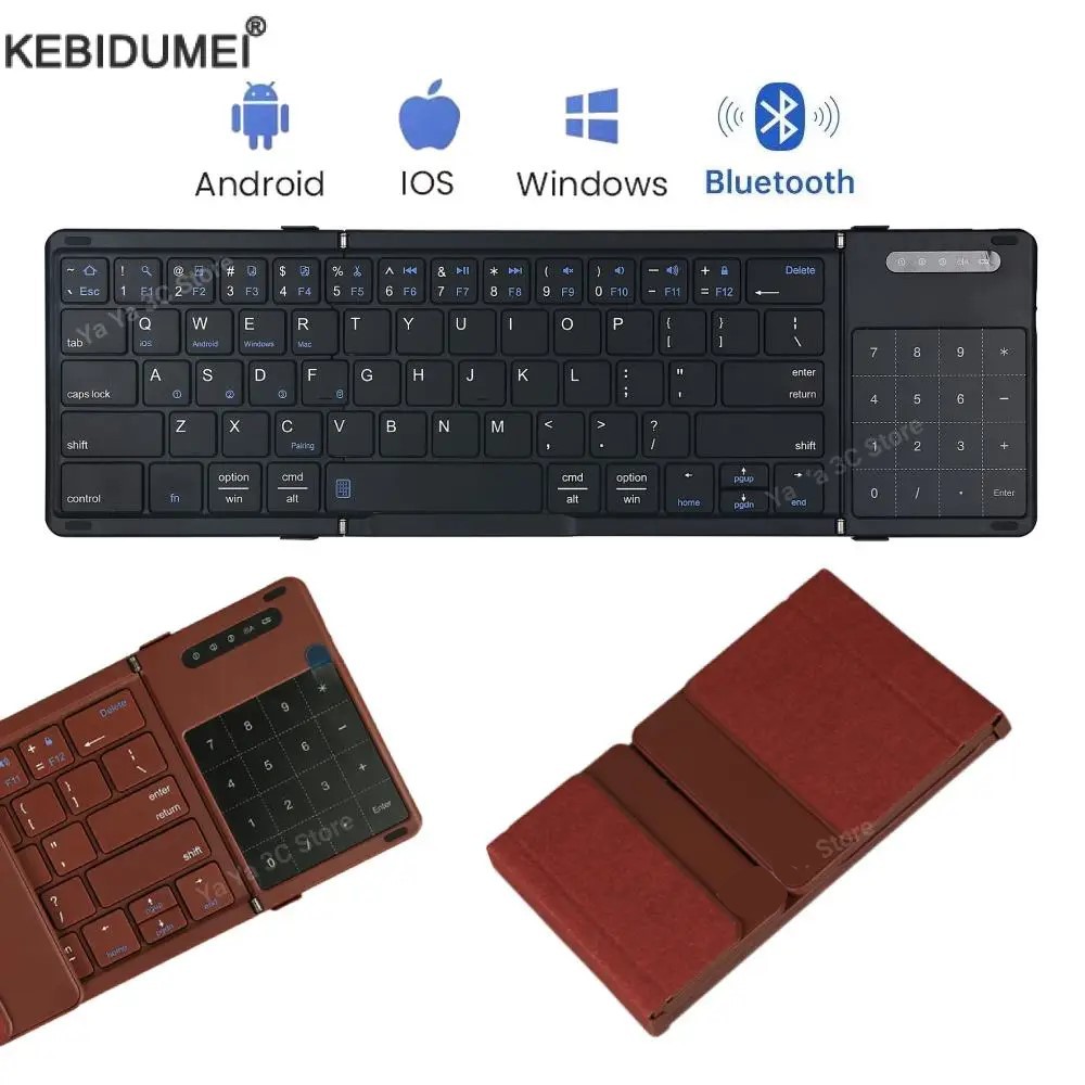 Touchpad Folding Keyboard and Mouse Portable Multi-Device Three Bluetooth Wireless Keyboard and Mouse Mobile Phone Tablet Desktop Universal