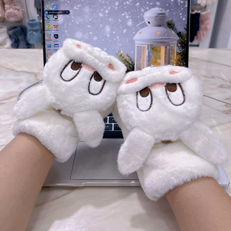 Cute cartoon keep warm gloves, ring, plush, fingerless
