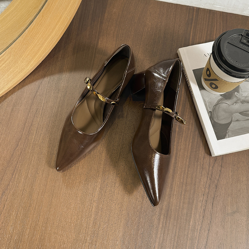 Zapatos de mujer coreanos de tacón grueso, nuevos zapatos de primavera y otoño con cabeza afilada y boca superficial con zapatos de tacón alto para mujeres.