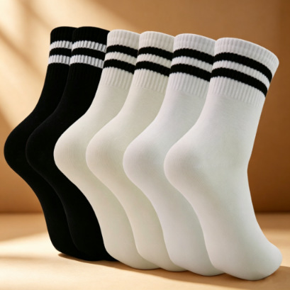 Schüler-Socken in Lagerbestand, Ganzjahres-Bestseller, Collegestyle, anti-Pilling, nahtlose Zehennaht, Baumwollsocken mit zwei Streifen, Unisex-Sportsocken