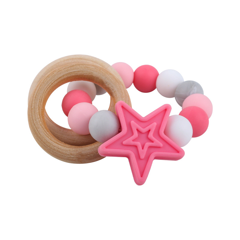 AliExpress nueva fábrica en stock al por mayor bebé mordedor pulsera de silicona para niños estrella de cinco puntas dientes juguetes de molienda