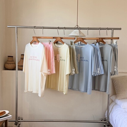 Korean Company 2624 # Refreshing Summer Leisure Letter Set, Cross-Border Trendy Brand Letter Print Short-Sleeved Shorts Loungewear.