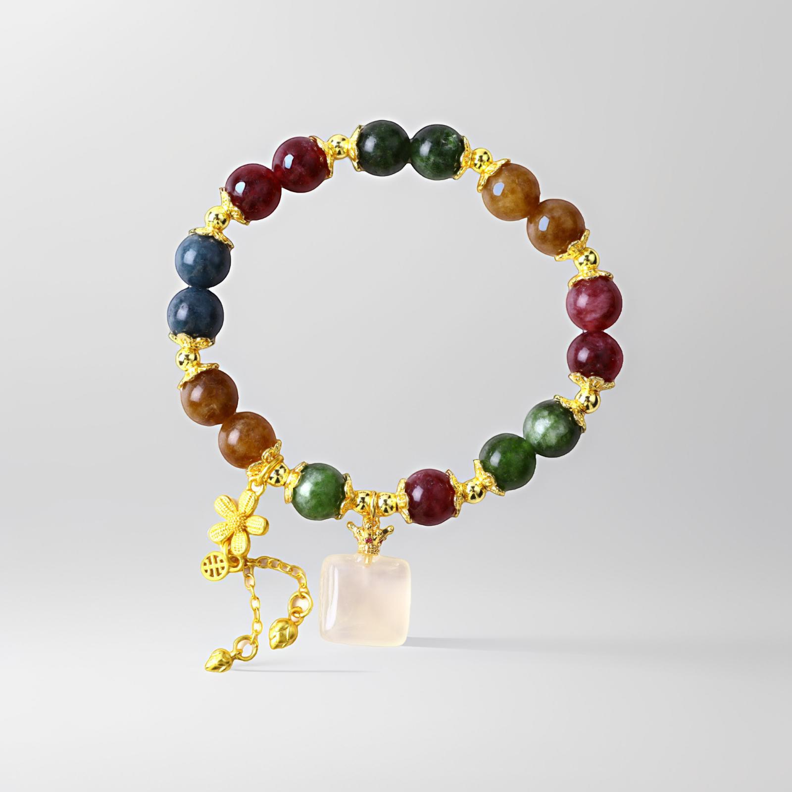 Color arco iris toralina 8mm un anillo pulsera lujoso palacio flor frisa pulsera de moda nacional nicho joyas de diseño