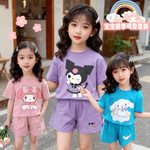 HD跨境女孩童装宝宝多巴胺卡通时尚甜美T恤短裤两件套装夏季爆款