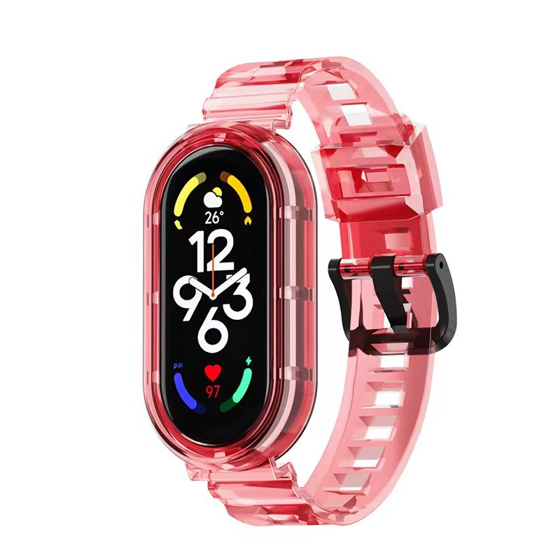 Ремешок (Xiaomi Mi Band 3/4/5/6/7/8/9/10) прозрачный «glacier», интегрированный защитный корпус
