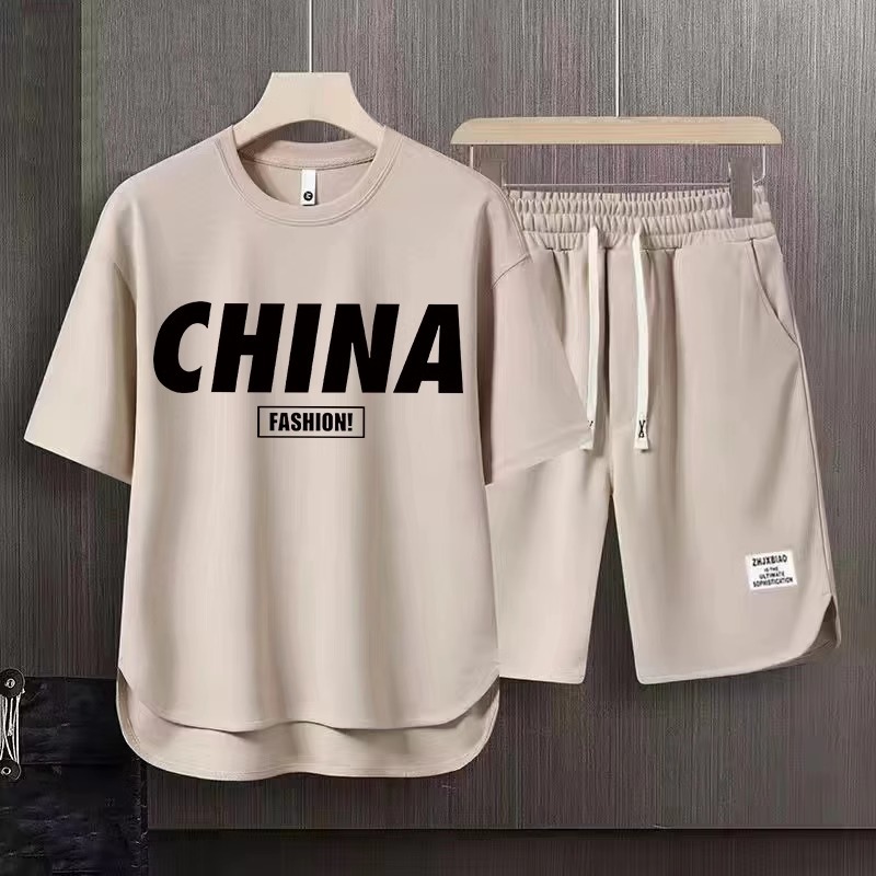 Men's Clothing 2024 Waffle Casual Summer Suit Men's Loose Teen Short sleeved T shirt Shorts Handsome Two piece Suit_mkmklike.com
