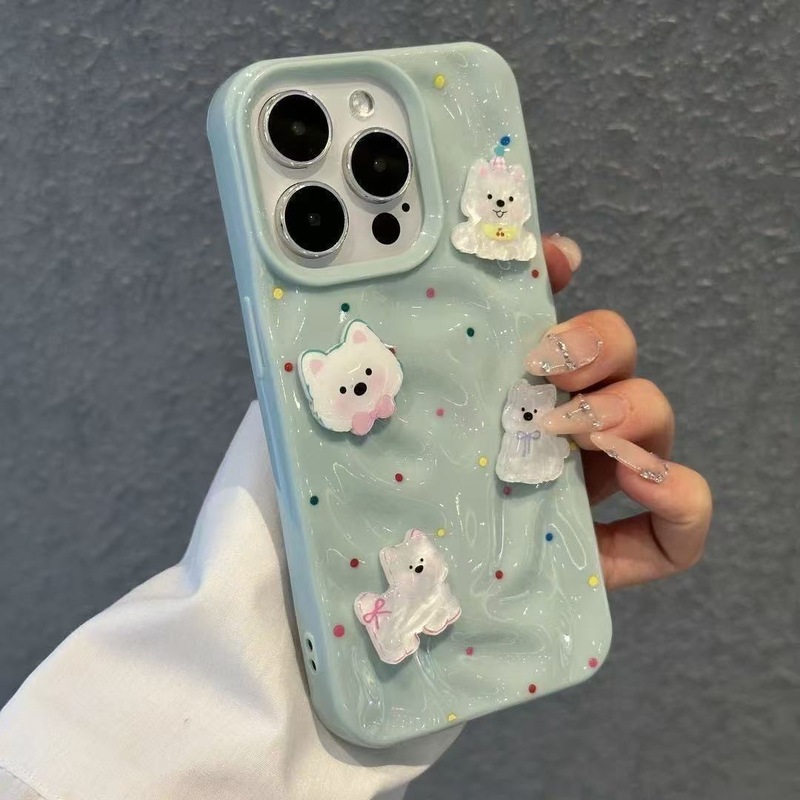 彩波点小狗公仔iPhone16ProMax陨石纹苹果15/14软13/12手机壳防摔|undefined