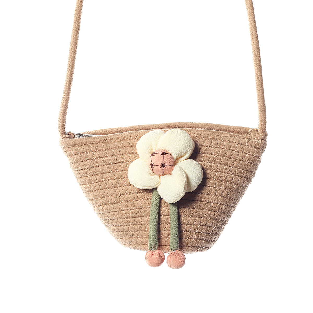 Women's Small Cotton Solid Color Flower Vacation Beach Weave Bucket Zipper Straw Bag display picture 9