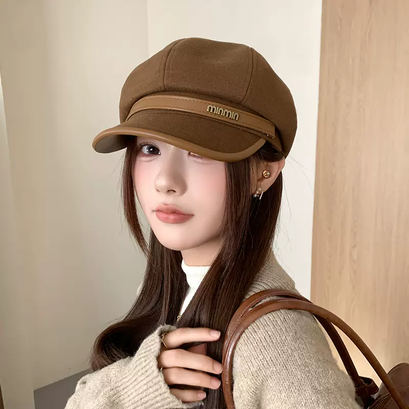 帽子女秋冬季日系鸭舌贝雷帽毛呢复古画家帽显脸小英伦百搭八角帽
