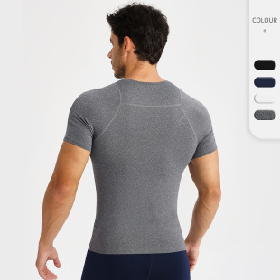 Men's Tight Fitness Short-sleeved High Elastic Breathable Fitness Quick-drying Clothes Moisture Absorption and Sweat-wicking Running Training Sports T-shirt
