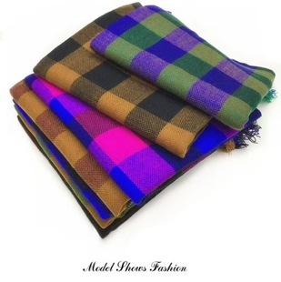 Square scarf women's large plaid four-season knitted turban for the elderly rural old-fashioned net red performance warm old man turban