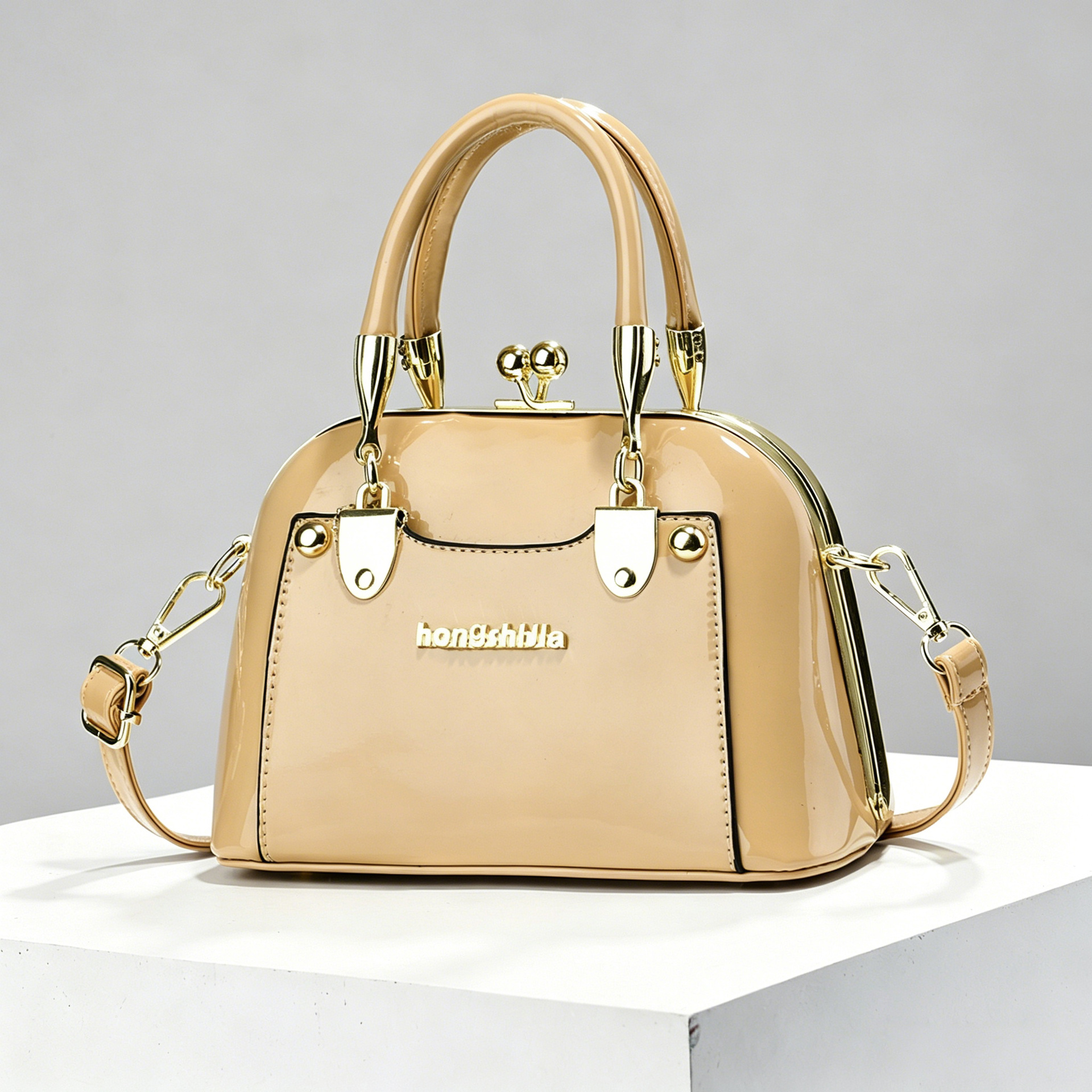 2026 nuevo retro oro fijo bolso de mano concha de mujer ligero lujoso bolso de cuero brillante temperamento transfronterizo bolso de hombro de mujer image 9