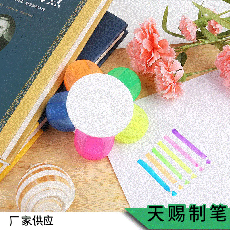Ningbo comerciantes suministro de cinco colores girasol oblicua fluorescente pluma multicolor logotipo al por mayor rotulador