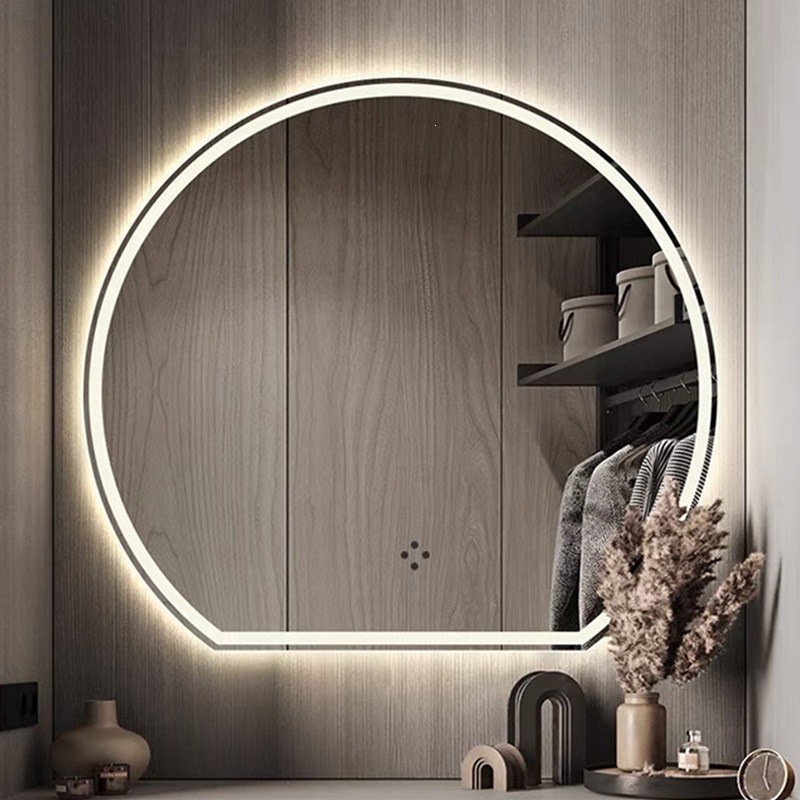 Transfronterizos semicircular gabinete de baño de sexo opuesto espejo inteligente hotel con iluminación espejo de baño espejo de maquillaje espejo inteligente de niebla