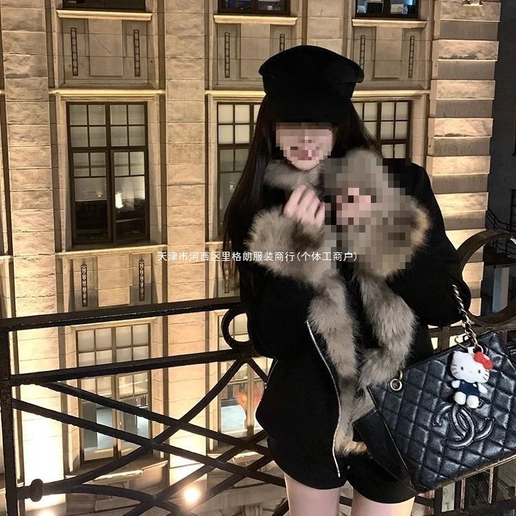 Black Fur One-Piece Plush Fur Collar Jacket for Women in Autumn and Winter Thickeneded Short Slim Motorcycle Jacket Cotton Top