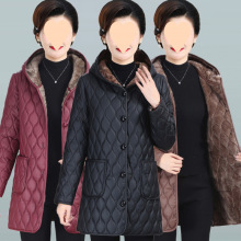 高档妈妈秋冬装中长款洋气加绒加厚皮棉衣中年女时尚棉衣皮衣外套