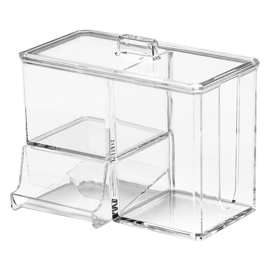Caja de almacenamiento de escritorio de algodón cosmético tocador maquillaje compartimiento de almacenamiento de algodón hisopo de plástico transparente caja de organización al por mayor