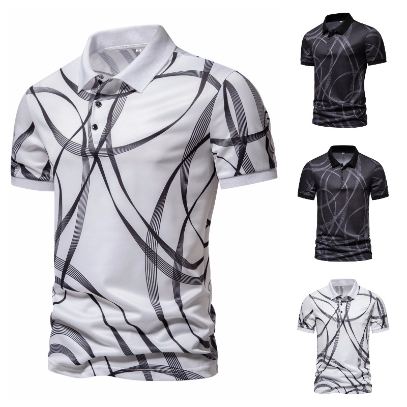 European and American Summer New Amazon Casual Men's Short-sleeved Polo Shirt Striped Printed Men's Lapel Short-sleeved T-shirt
