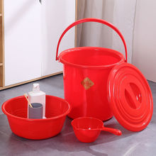 喜桶喜庆小水结婚庆用品大红色塑料带盖子孙桶搬家喜事储水圆红