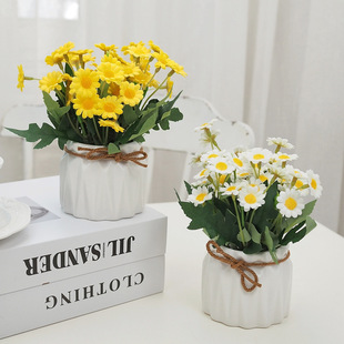 Mini wild chrysanthemum daisy simulation plant with geometric ceramic potted plant set fake flower hotel living room ornaments