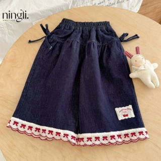 柠里女童秋装裤子新款宝宝洋气牛仔裤儿童女孩春秋时髦小童阔腿裤