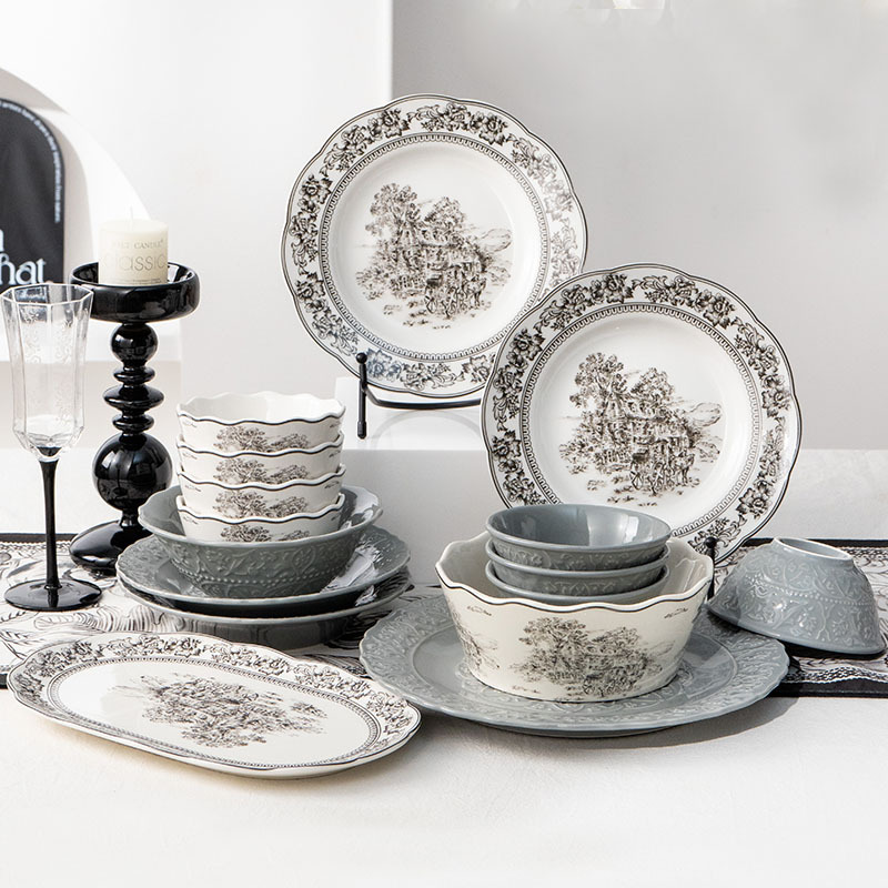 Mary's Manor French-Style Bowl and Dish Set, Household Tableware Bowl and Plate Combination, New Ceramic Mary's Manor French-Style Bowl and Dish Set, Household Tableware Bowl and Plate Combination, New Ceramic