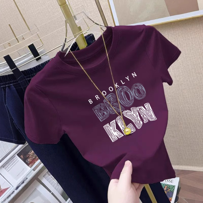 European Style Large Grape Purple Pure Cotton Women's Short-Sleeve T-Shirt, New Summer Mid-Length Loose Slimming Age-Reducing Top Ins