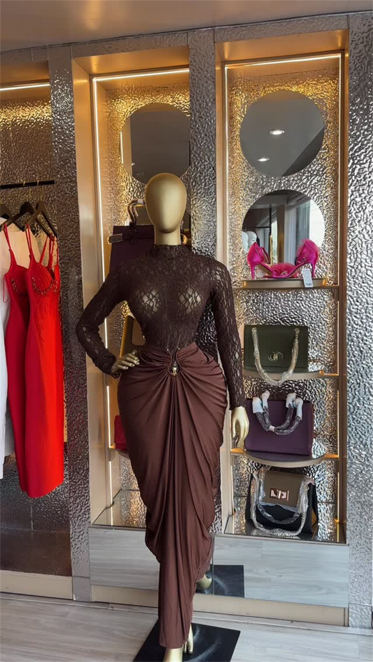 Women's Long-sleeve Lace Blouse And High-waist Pencil Skirt Set_voghion.com
