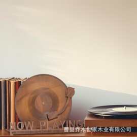 美式实木唱片架桌面唱片收藏架摆件木质黑胶唱片底座支架CD展示架