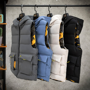 Vest Men's Autumn and Winter Coat Thickened Korean Style Fashionable Waistcoat Down Cotton Double-sided Waistcoat Men's Vest for Couple