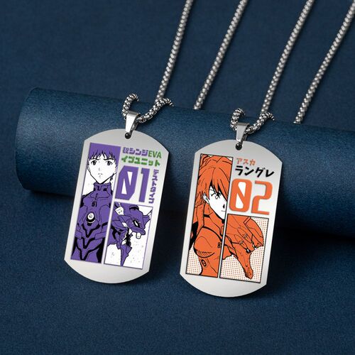 Japanese Anime EVA: Neon Genesis Evangelion Anime Accessories Titanium Steel Color Printing Tag Stainless Steel Military Badge Necklace