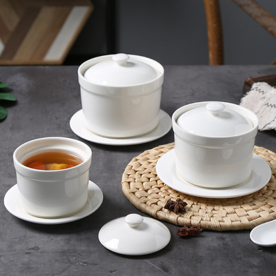 Bird's Nest Watertight commercial ceramics Stew With cover trumpet hotel Bone Dessert Egg Ginseng soup Printed