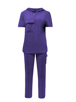 Women's Casual Hooded T-Shirt & Straight Leg Pants Set - Solid Color Lounge Outfit (S-XXL, Blue/Black/Gray/Red)_ecoleips.com